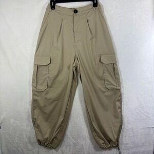 JLUXLABEL Womens Khaki Tan High Waisted Cargo Pants Bungee Hem Size Medium